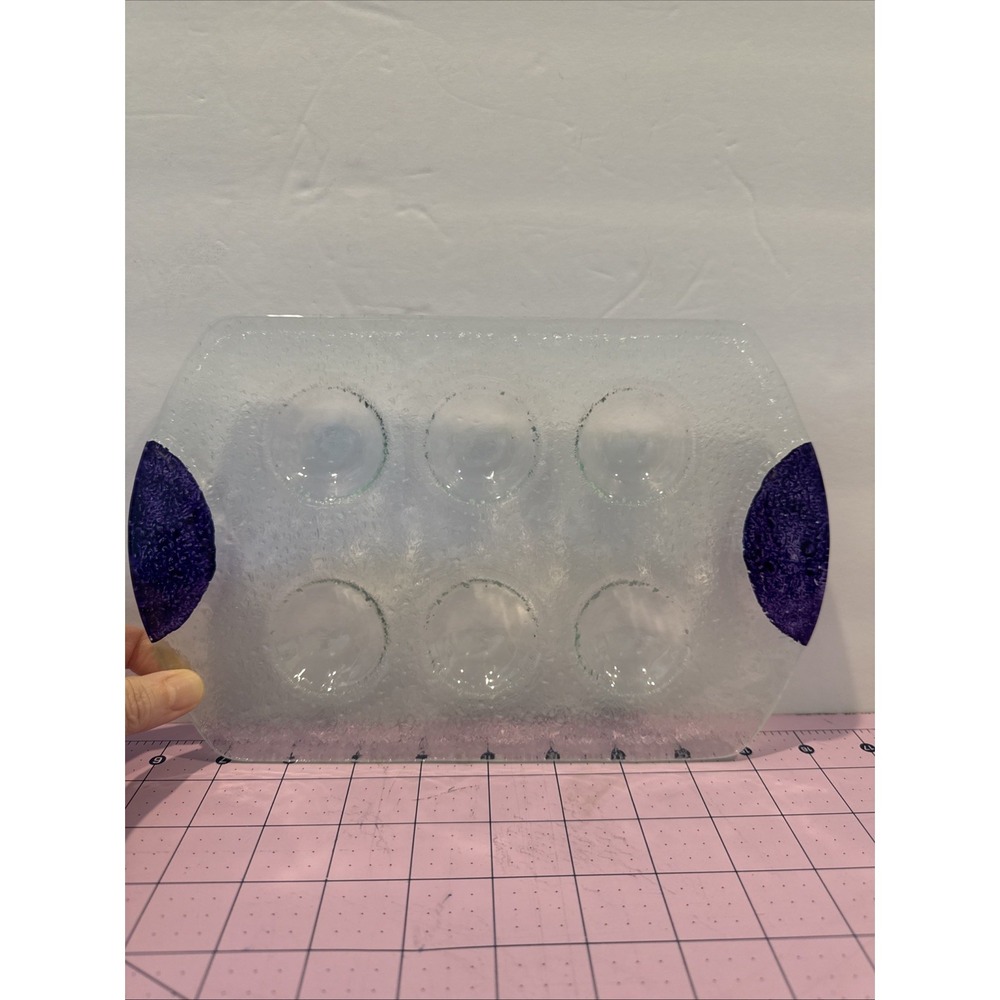 Dansk Textured Glass Spectra Serving Tray with Purple Handles Vintage